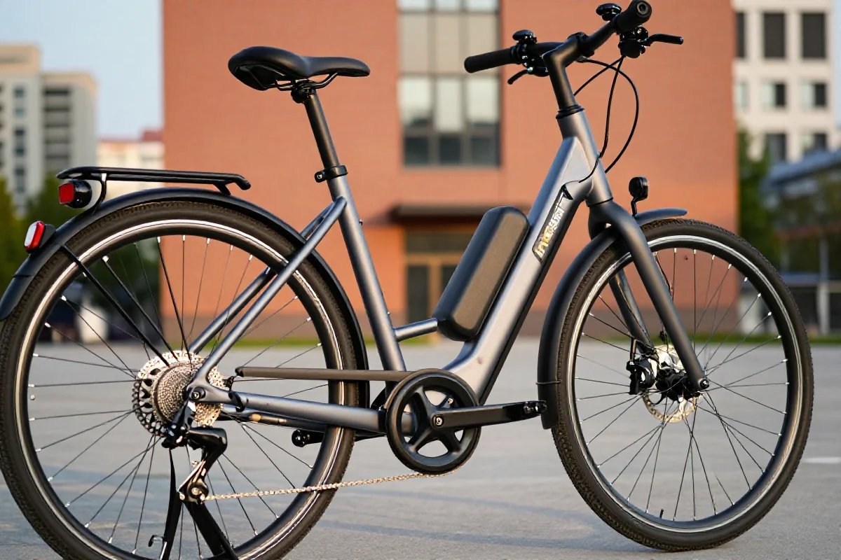 Szczegółowy widok roweru elektrycznego w miejskim otoczeniu.