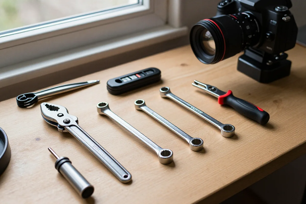 Narzędzia specjalistyczne do konserwacji rowerów na warsztacie.