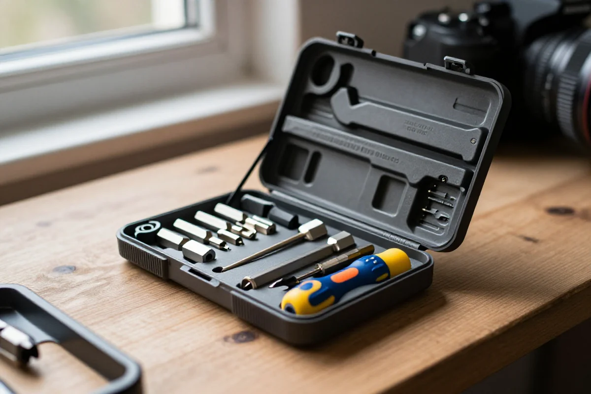 Wielofunkcyjny klucz rowerowy na warsztacie, idealny do serwisowania roweru.