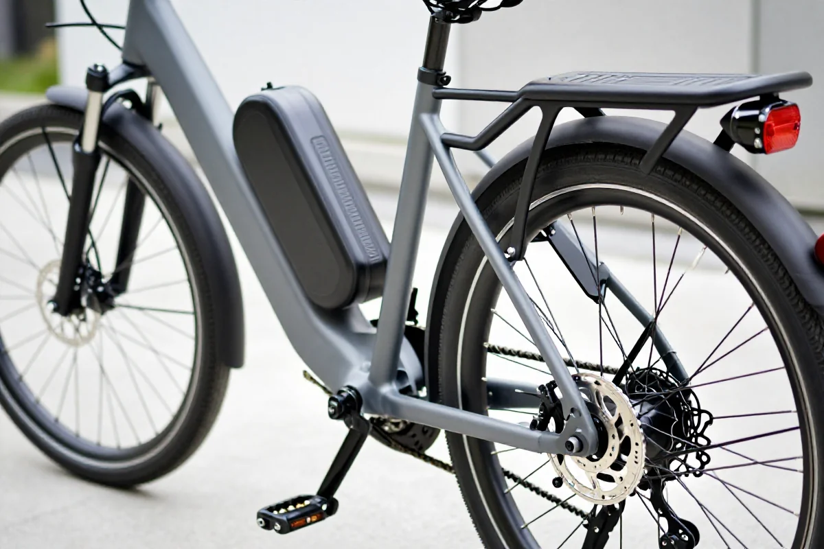 Bagażnik do roweru elektrycznego z wycięciem na akumulator, idealny do e-bike'ów.