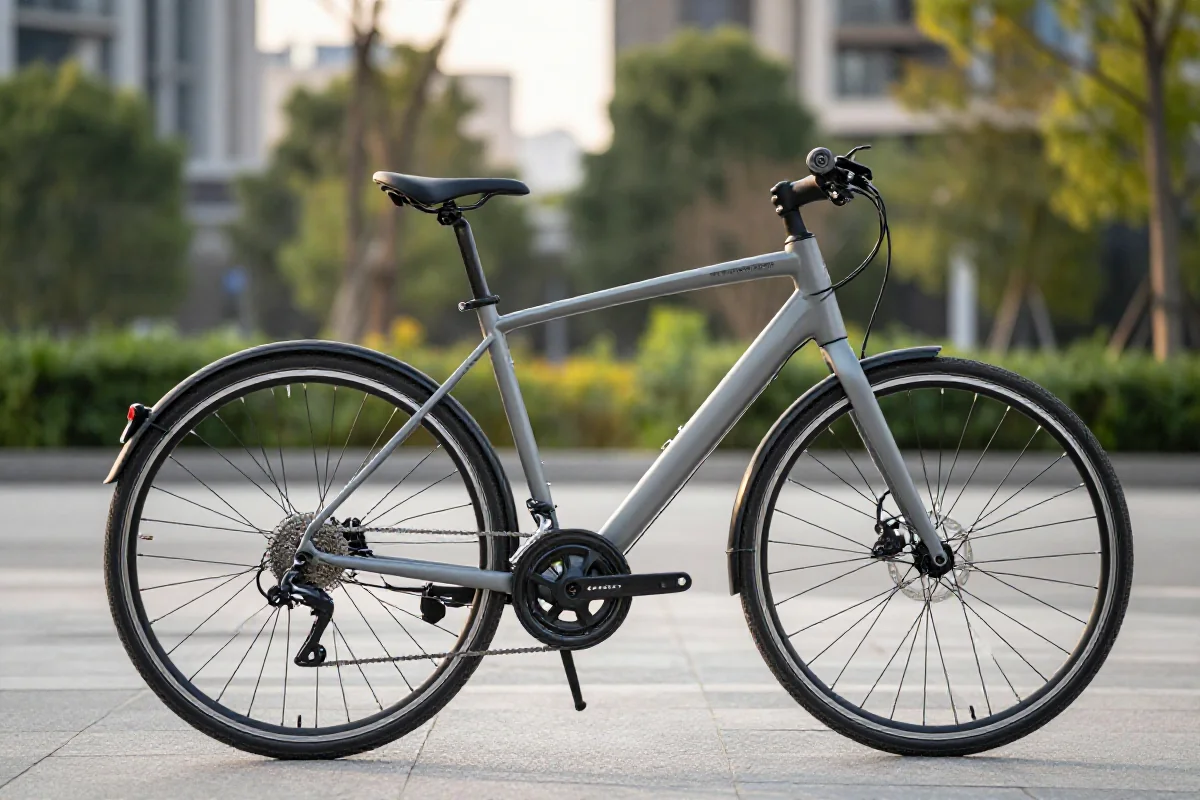 Nowoczesny pedelec w miejskim otoczeniu, idealny do transportu i rekreacji.