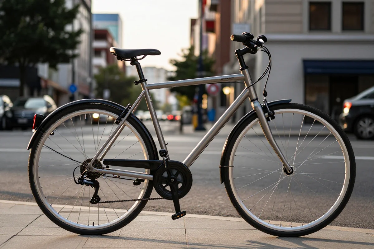 Rower miejski w świetle zachodzącego słońca, idealny do dojazdów.