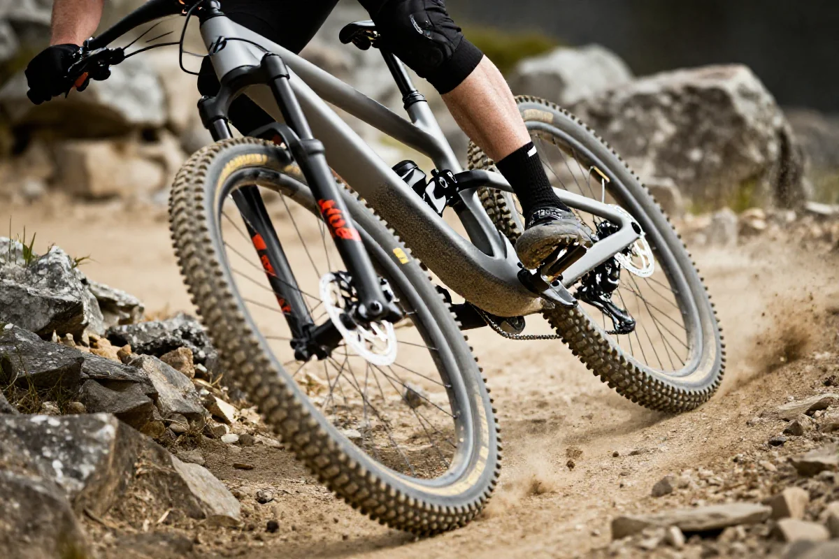 Rower górski na zakręcie, techniki kontroli prędkości bez hamowania.