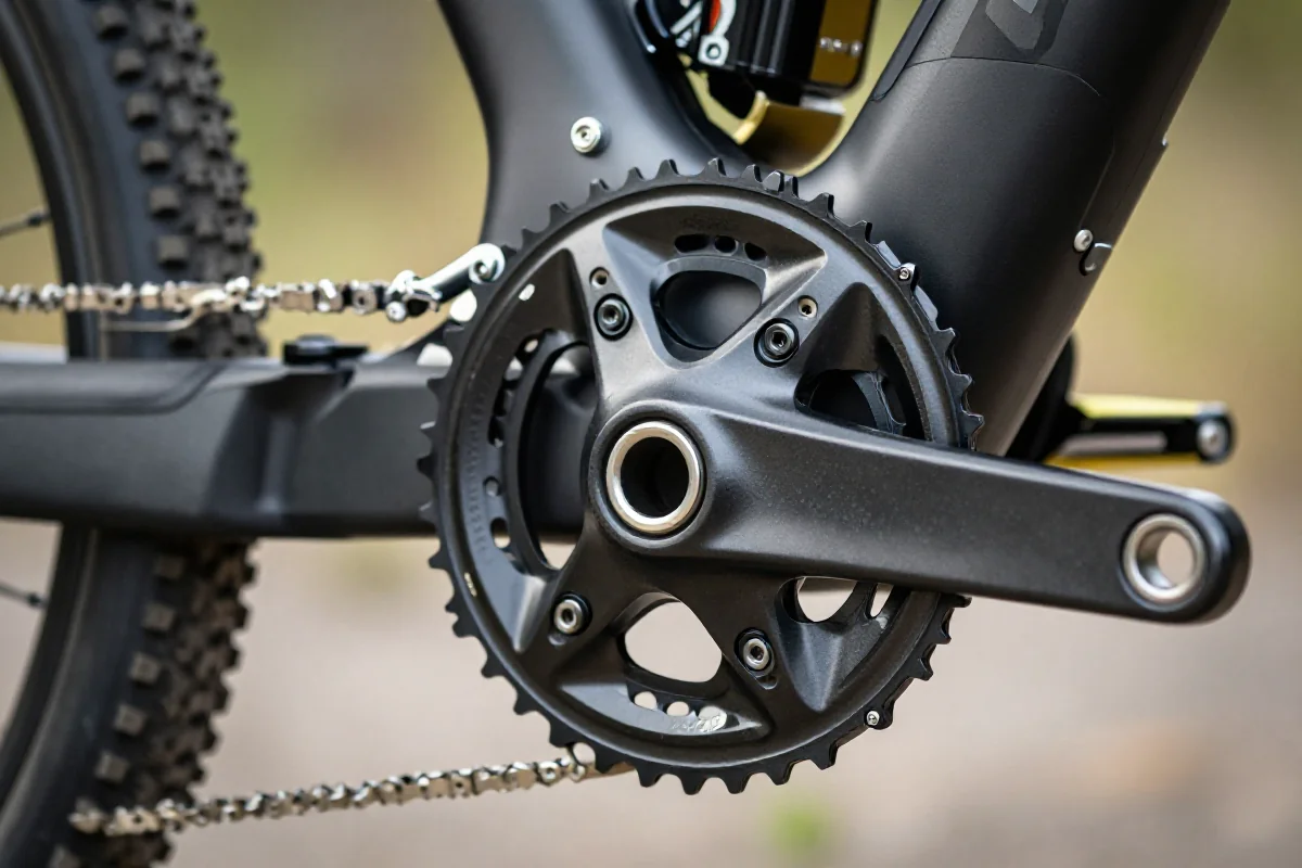 Szczegóły korby i suportu MTB, idealne do jazdy terenowej