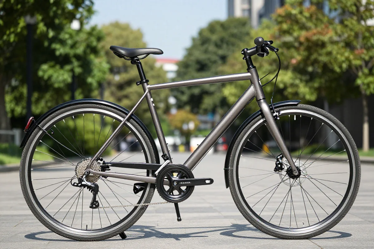 Nowoczesny rower miejski w parku, podkreślający korzyści zdrowotne jazdy na rowerze.