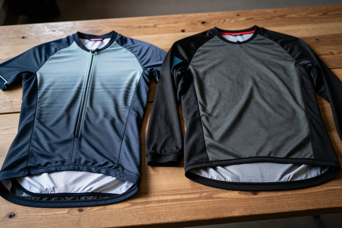 Porównanie koszulek XC i enduro do MTB, różnice w kroju i materiale.