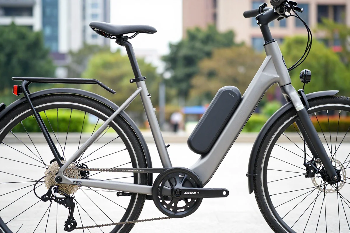 Nowoczesny rower elektryczny z zaawansowanym systemem napędowym i baterią.