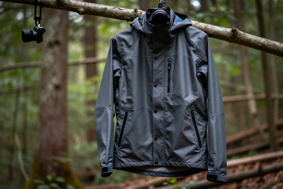 Kurtka rowerowa MTB w lesie, idealna na deszcz i wiatr.