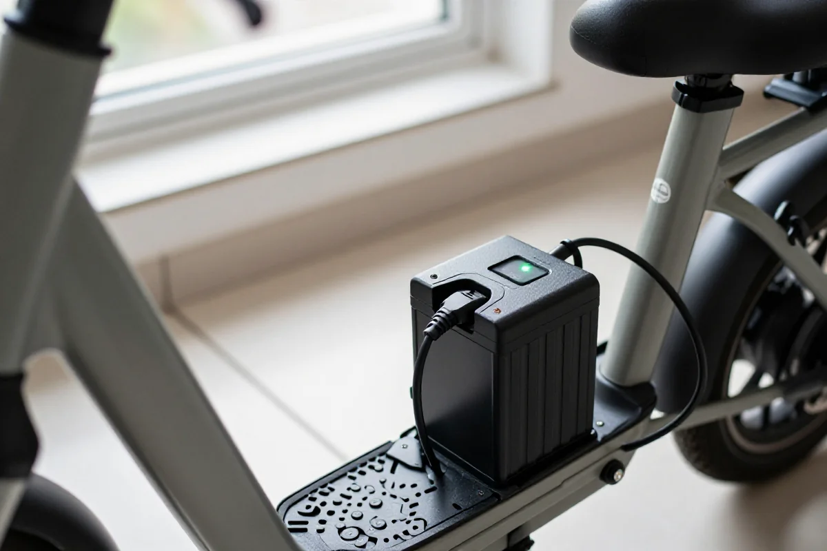 Ładowanie baterii roweru elektrycznego w bezpiecznym pomieszczeniu