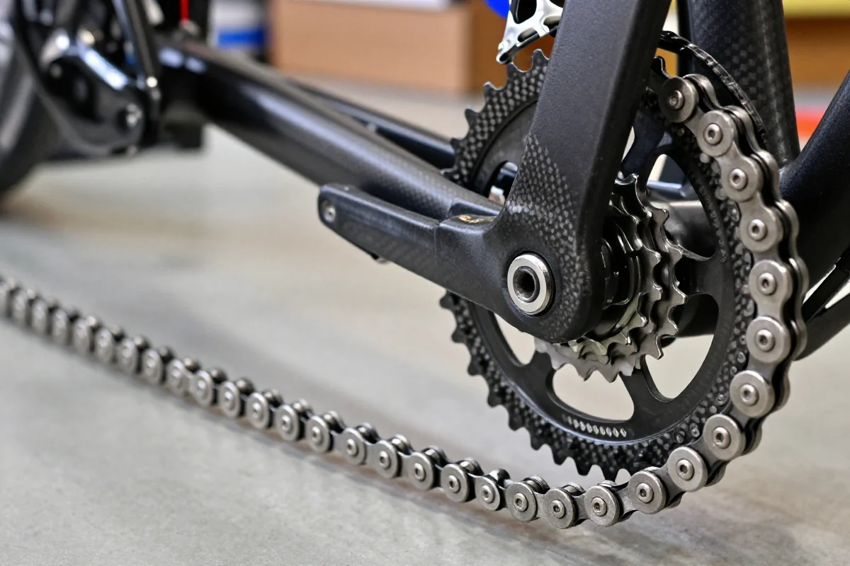 Porównanie łańcucha i pasa zębatego w e-bike, detale napędu.