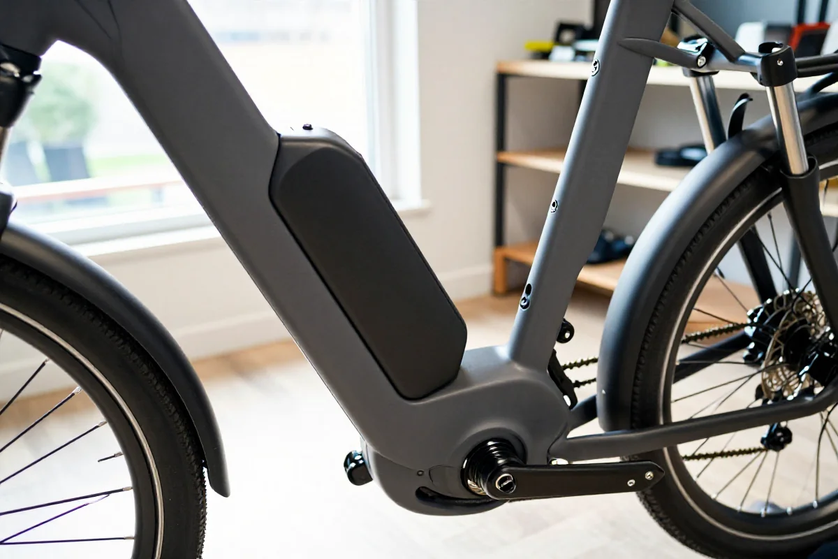 Szczegółowy widok komponentów roweru elektrycznego w warsztacie