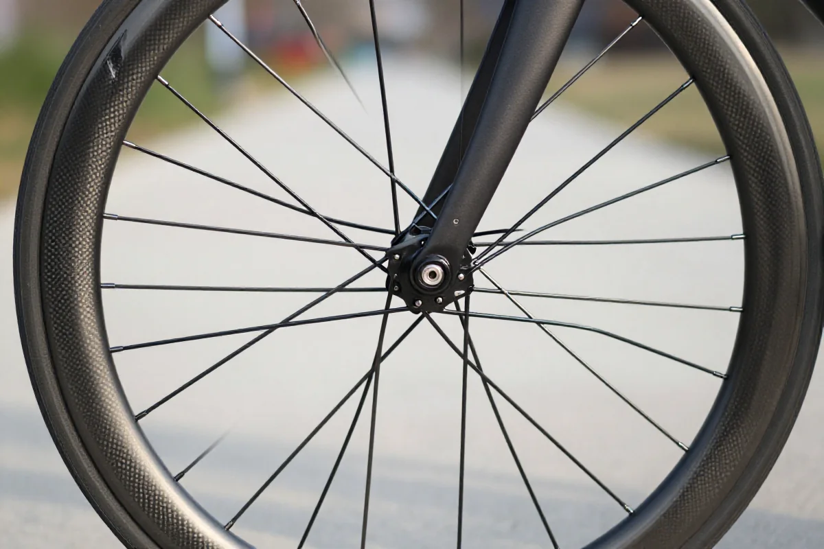 Koło rowerowe z 16-20 szprychami, ukazujące szczegóły splotu i wytrzymałość.