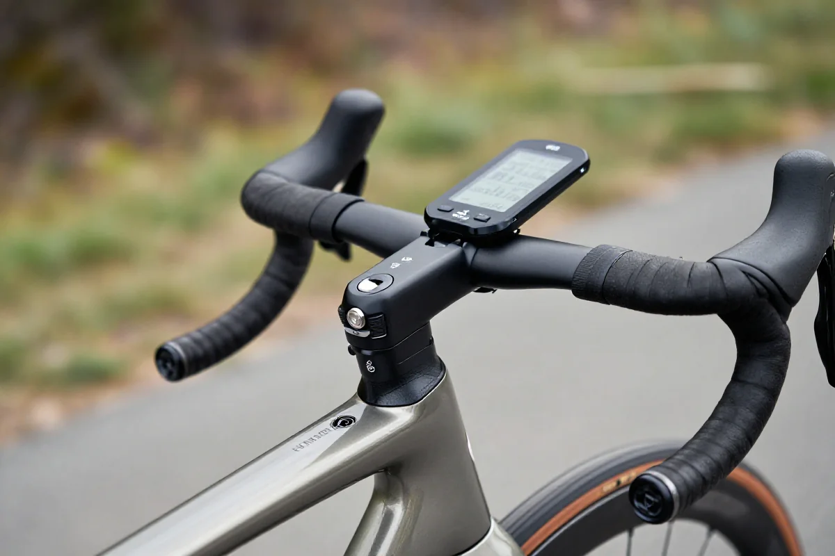 Nowoczesny licznik rowerowy na kierownicy roweru szosowego