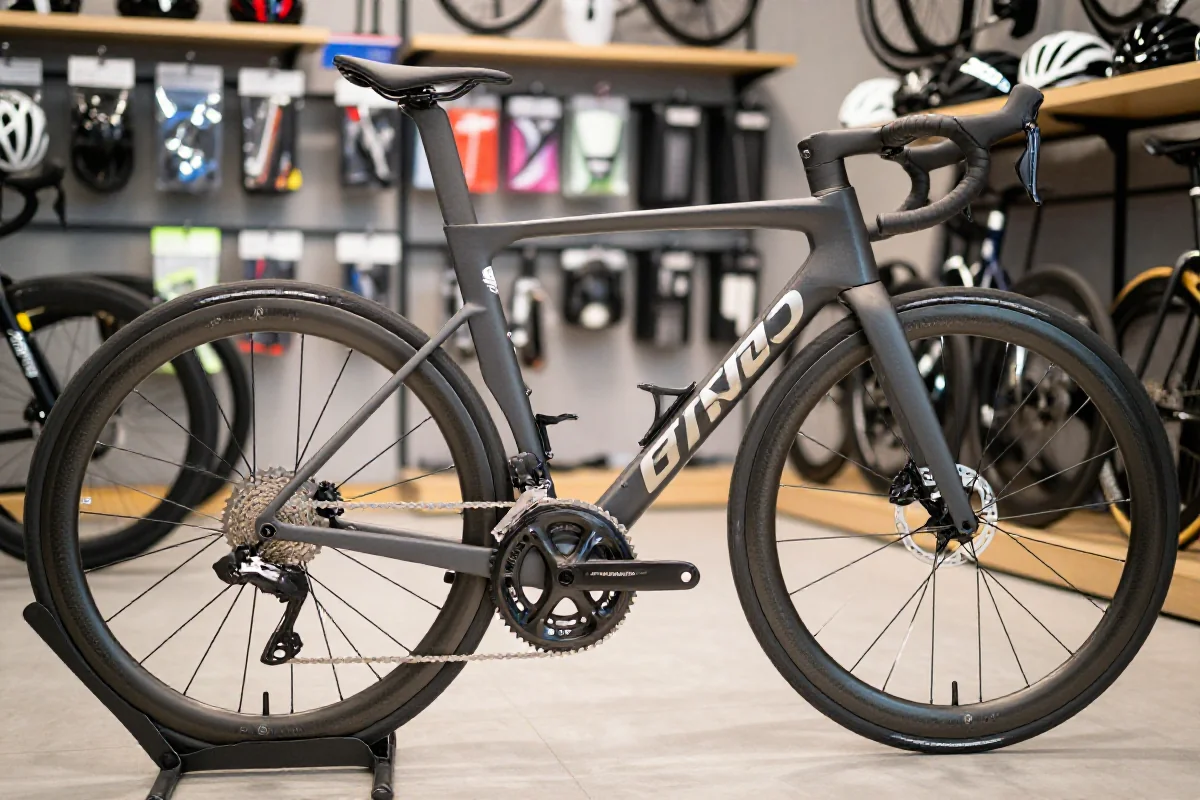 Rower szosowy w sklepie stacjonarnym, idealny do negocjacji zakupu.