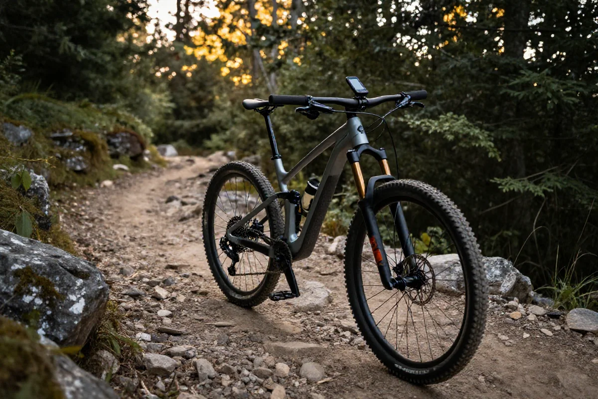 Rower górski na szlaku, z GPS, w otoczeniu lasu