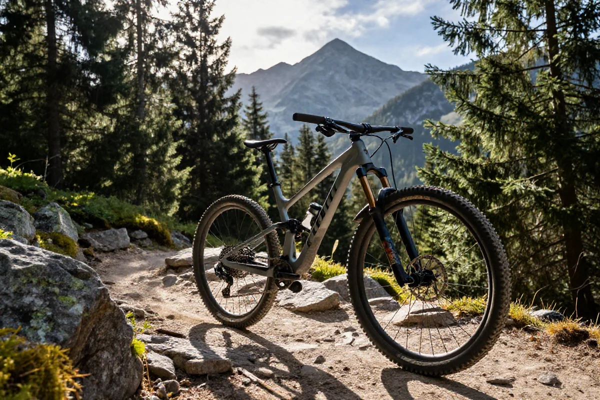 Rower górski na szlaku Masywu Śnieżnika, ukazujący trudne trasy MTB.
