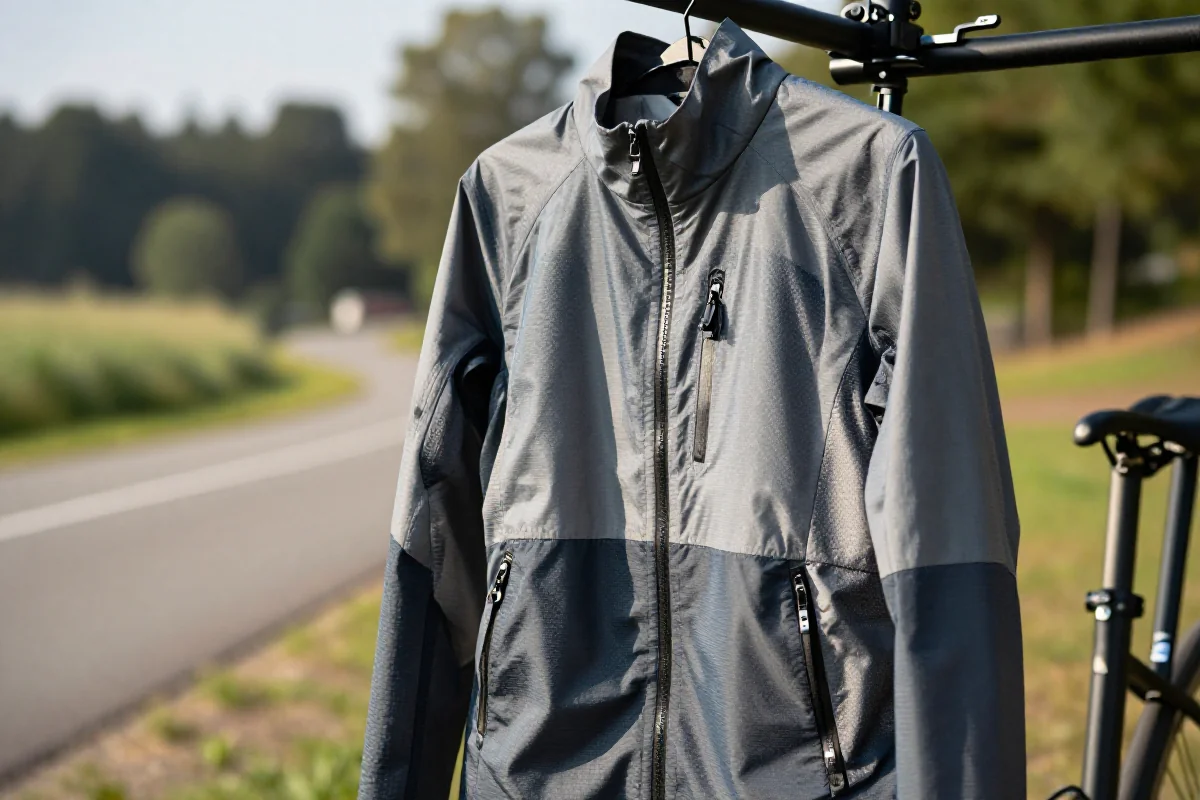 Wysokiej jakości kurtka rowerowa z membraną 3-warstwową w plenerze.