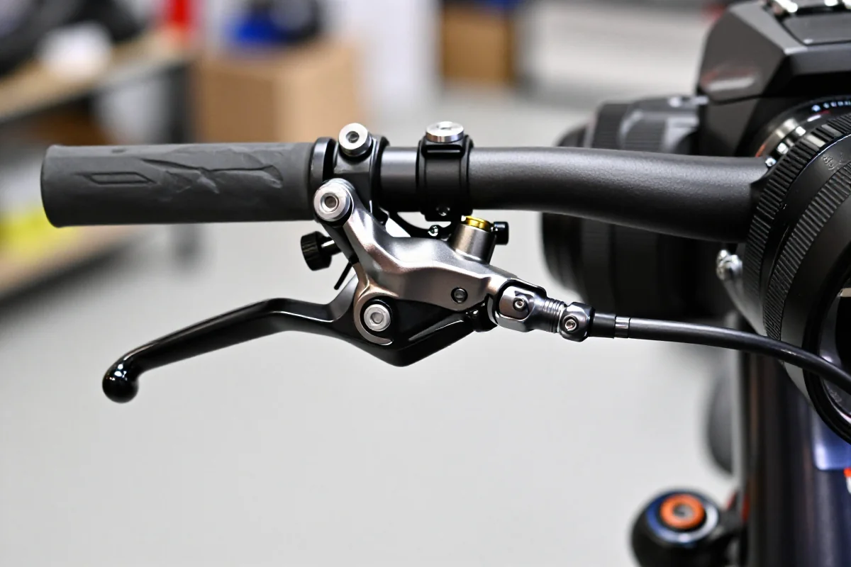 Szczegóły hydraulicznego hamulca górskiego, dźwignia i zacisk w serwisie rowerowym