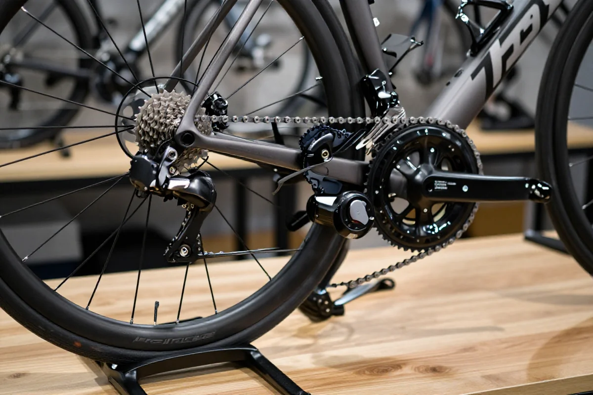 Szczegóły systemu biegów roweru szosowego na warsztacie