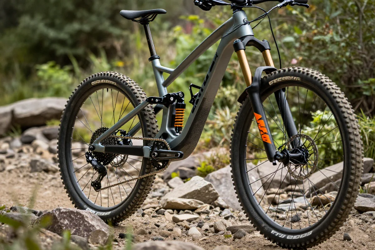 Rower enduro z zawieszeniem 160-180 mm na górskim szlaku