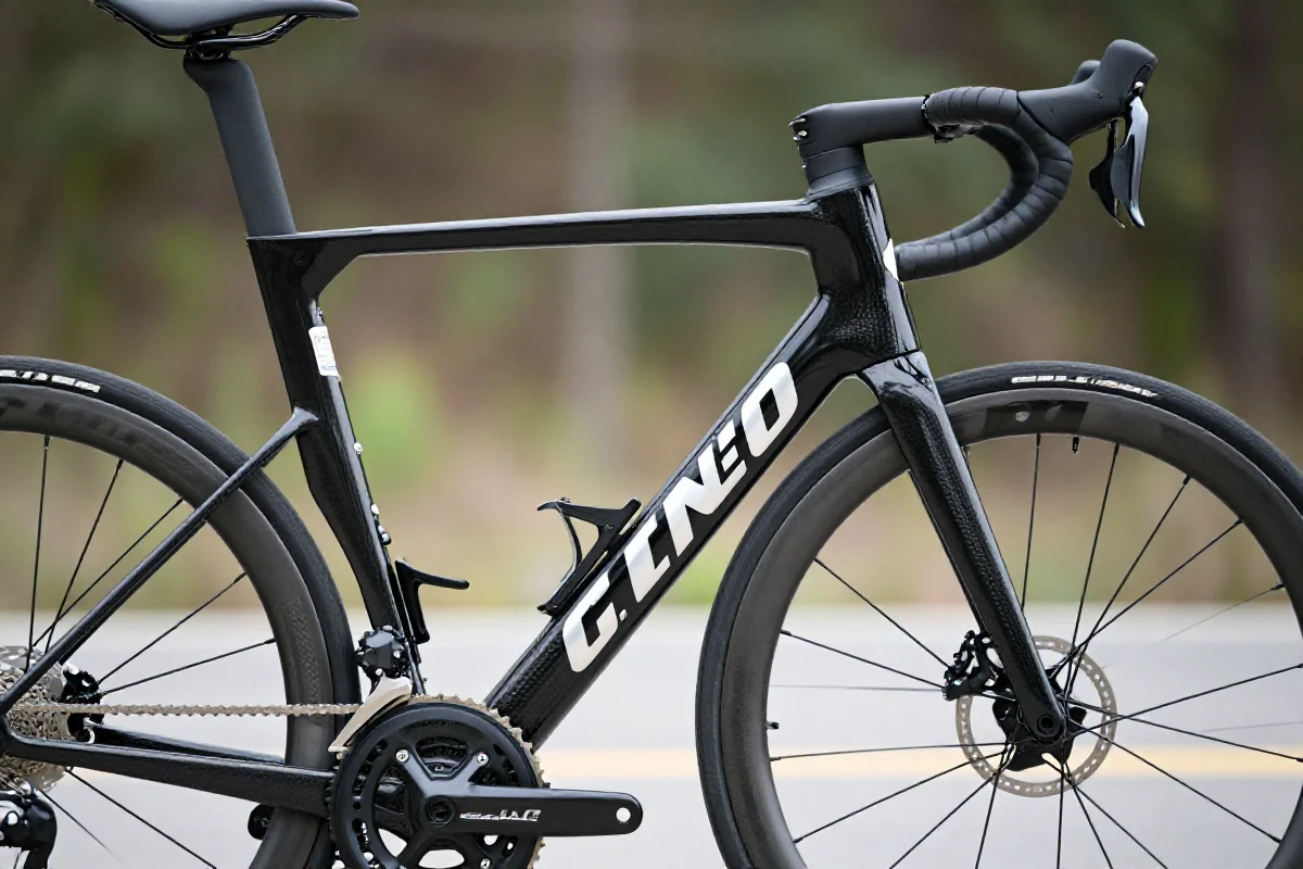 Szczegóły ramy roweru szosowego z aerodynamicznym designem