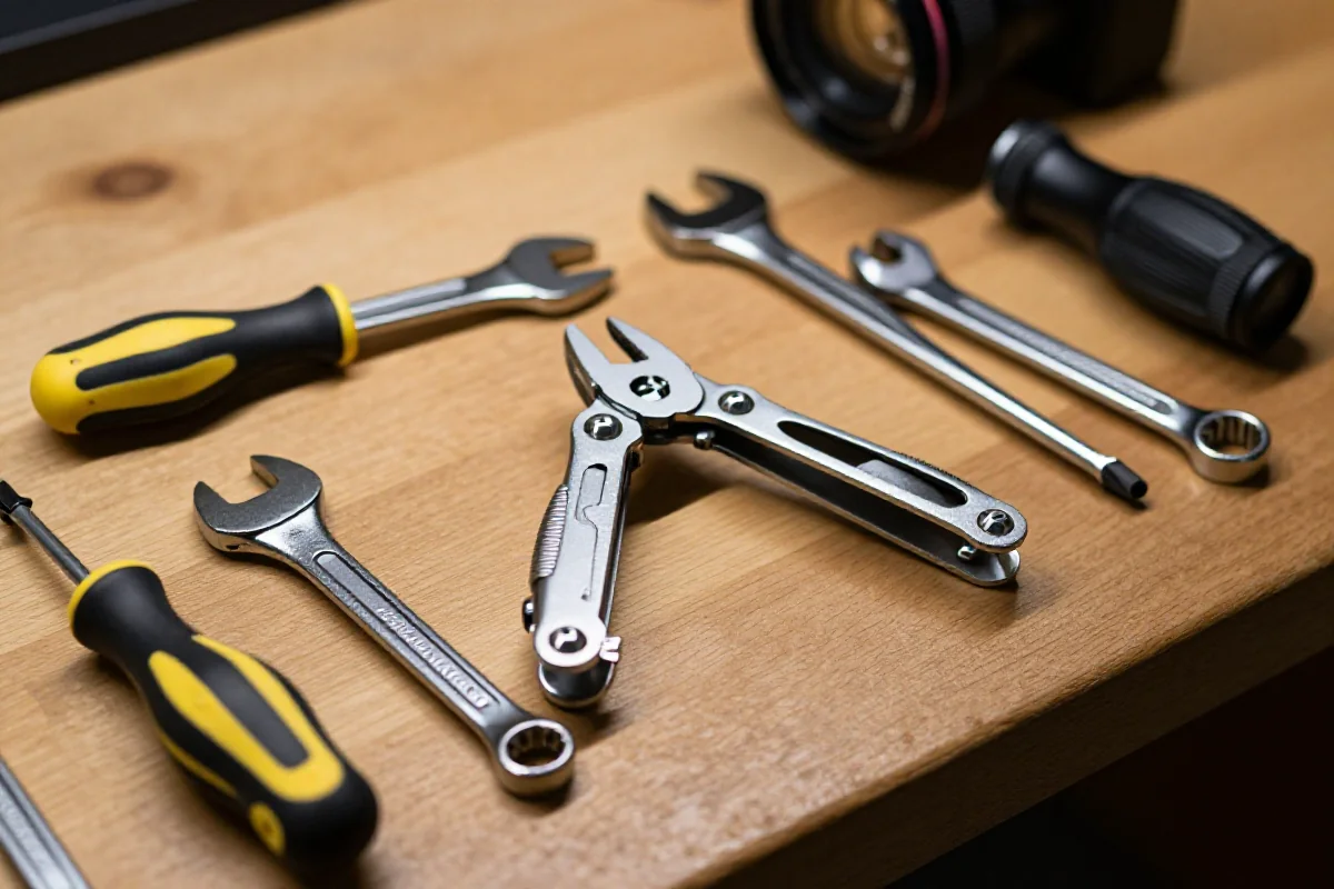 Modularne multi-narzędzia rowerowe na drewnianym warsztacie