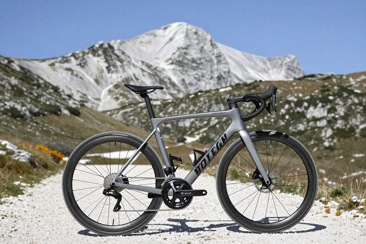 Rower szosowy na tle Mont Ventoux, symbolu kolarstwa wytrzymałościowego