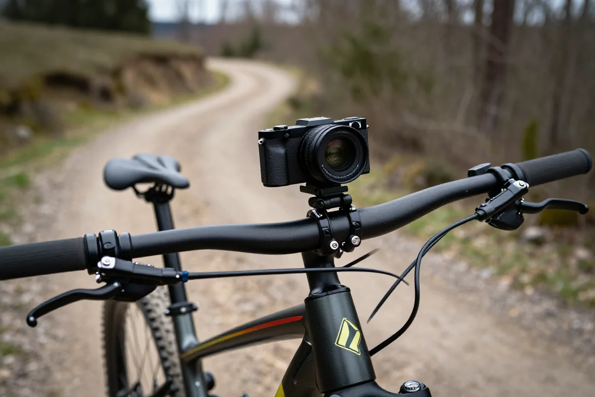 Montaż kamery na kierownicy roweru w naturalnym otoczeniu