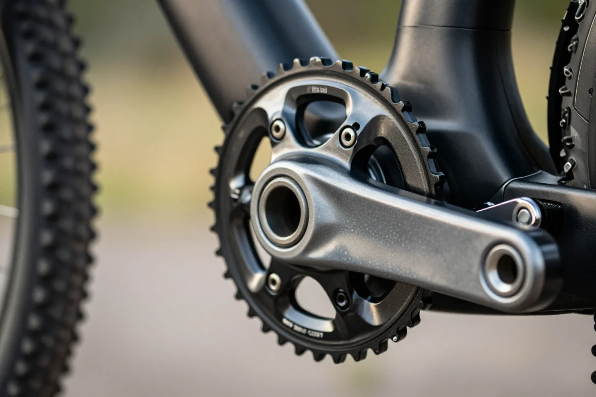 Montaż korby na czworokąt w rowerze górskim, szczegóły techniczne.