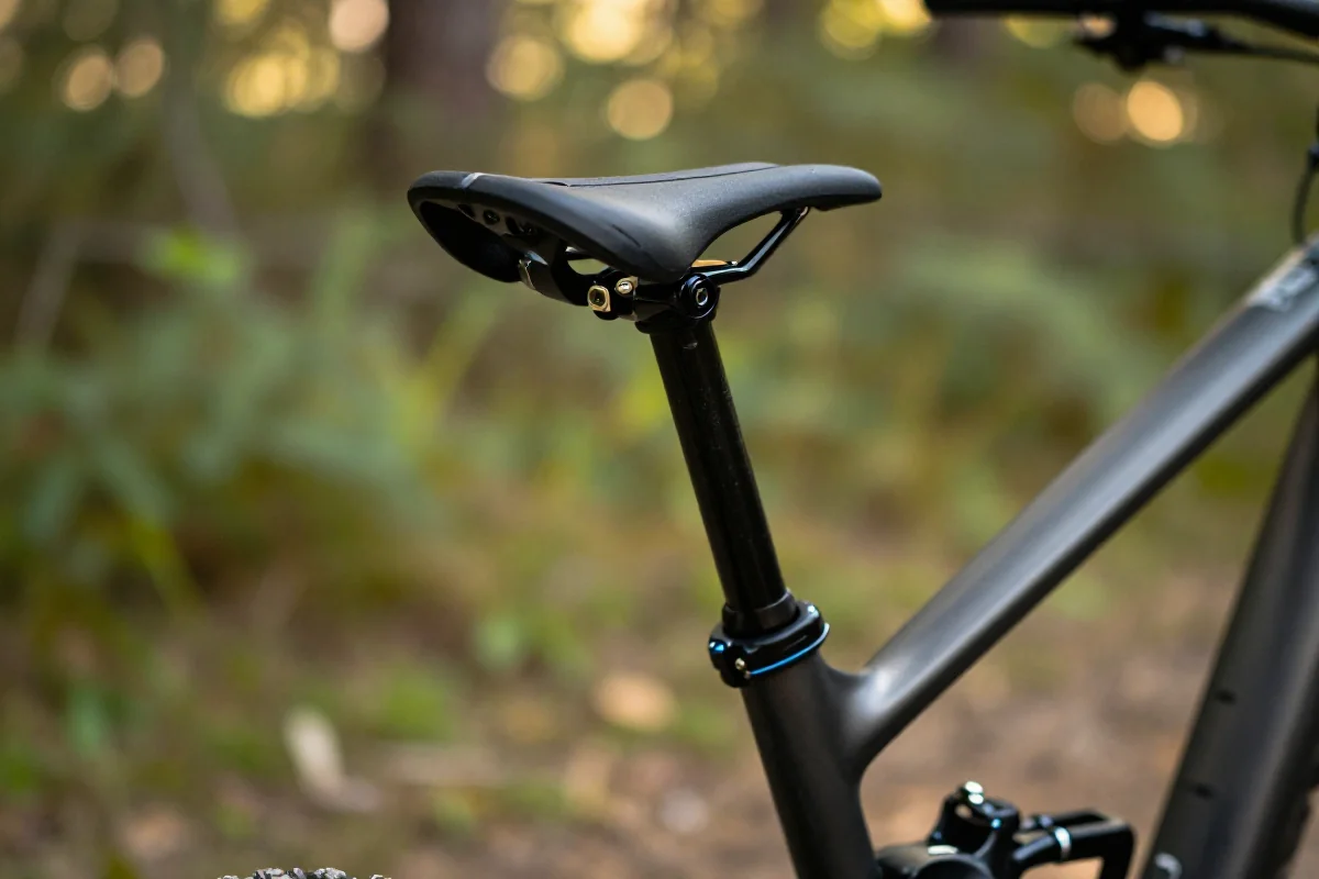 Zbliżenie na mostek MTB, ukazujący jego geometrę i zastosowanie w rowerze górskim.