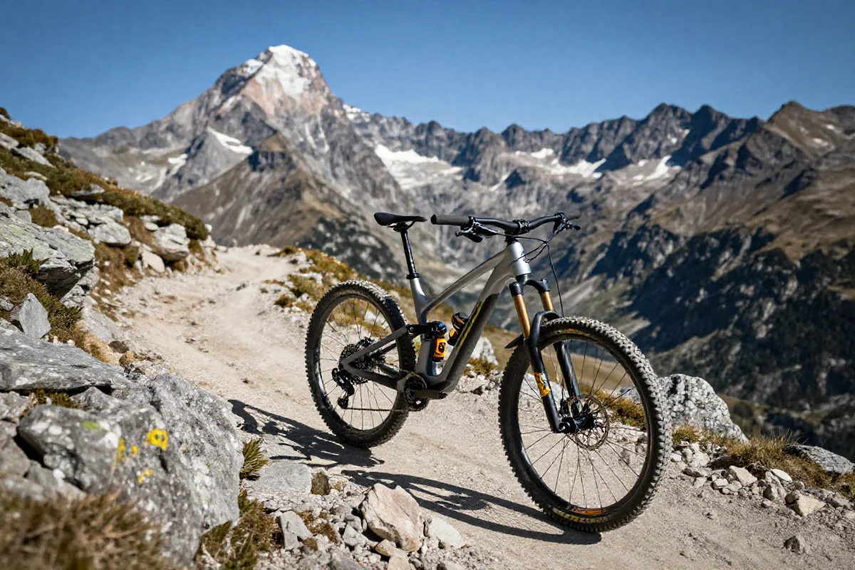 Rower górski na szlaku w Alpach, idealny do MTB.