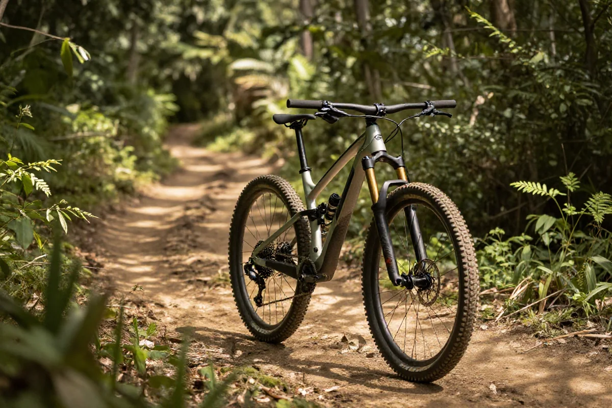 Rower górski na trasie MTB w zielonym otoczeniu Wielkopolski