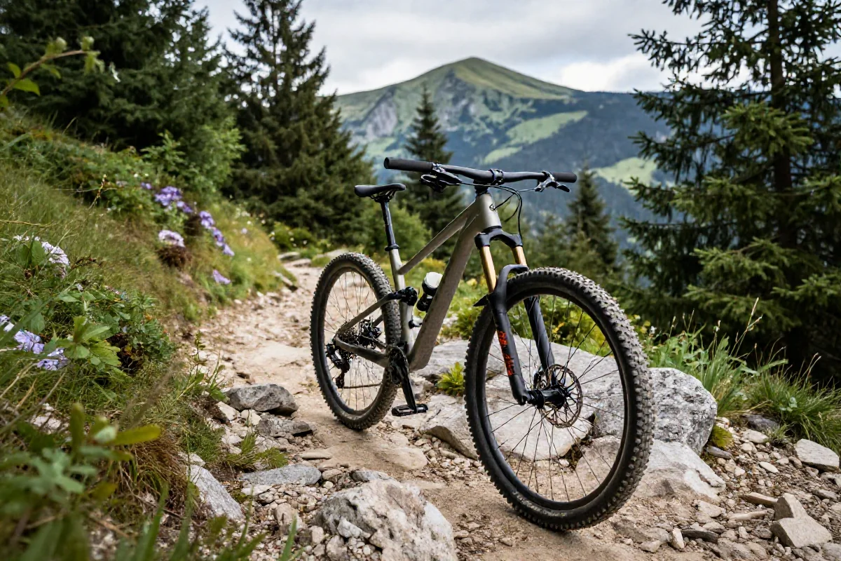 Rower górski na szlaku w Sudetach, idealny dla MTB.