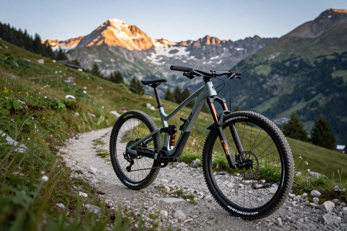 Rower górski na szlaku w Alpach Szwajcarskich, idealny do MTB.