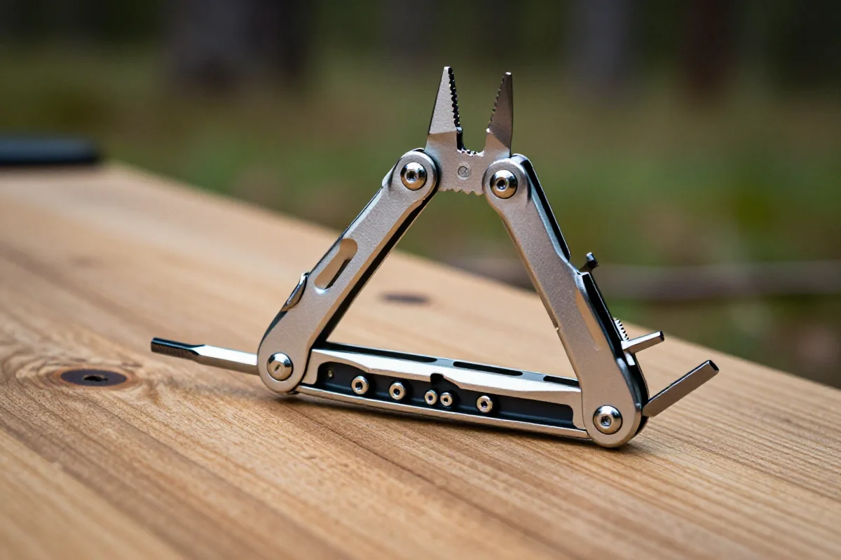 Wysokiej jakości multi-tool do MTB na drewnianym stole roboczym