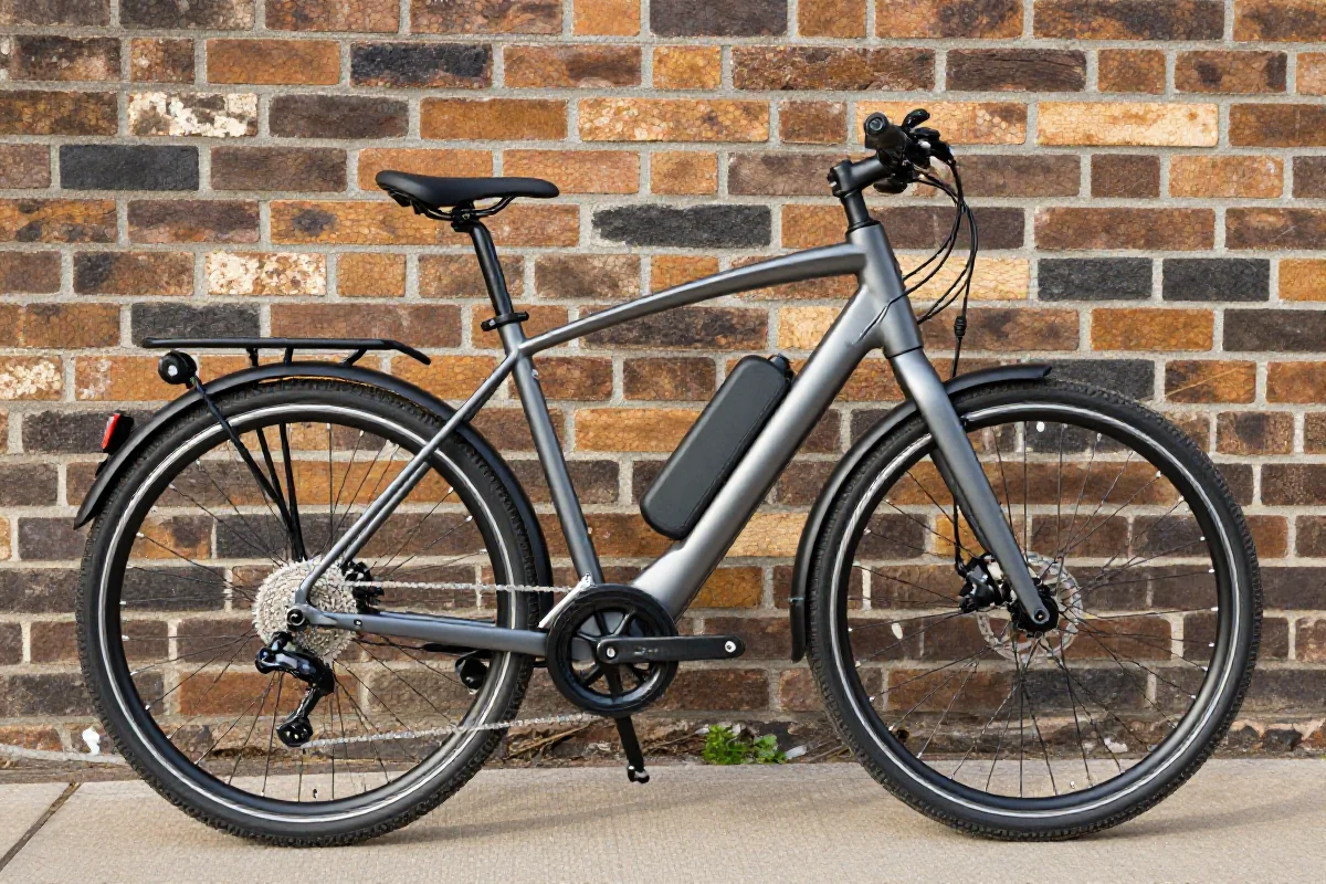 Nowoczesny rower elektryczny z widocznymi szczegółami technicznymi.