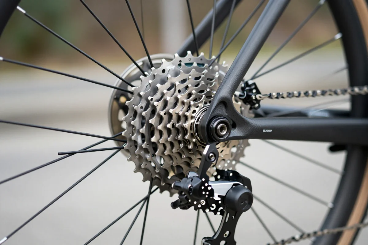 Kaseta 11-50 zębatkowa dla rowerów trailowych, z bliska, w naturalnym świetle