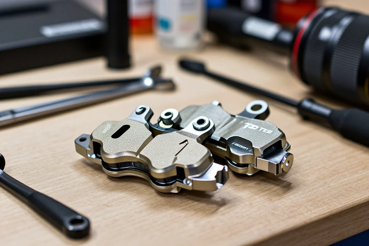 Klocki hamulcowe do rowerów górskich na warsztacie, idealne do długich zjazdów.