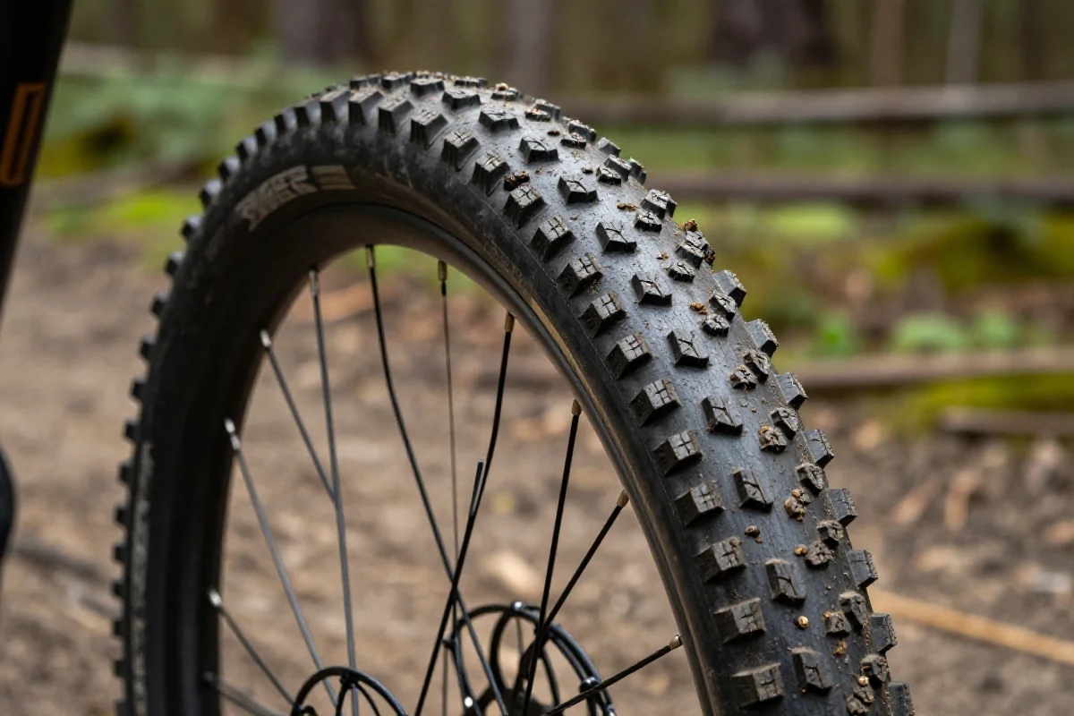 Opona do MTB zaprojektowana do jazdy w błocie z agresywnym bieżnikiem.