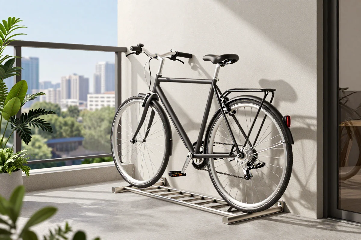 Nowoczesne rozwiązania do przechowywania roweru na balkonie w miejskim otoczeniu.