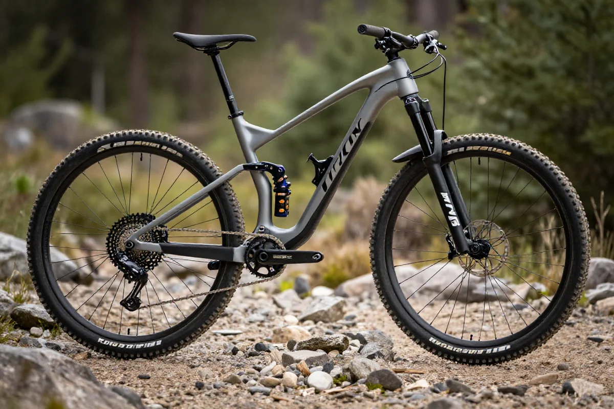 Rower górski na szlaku w lesie, idealny do jazdy MTB.