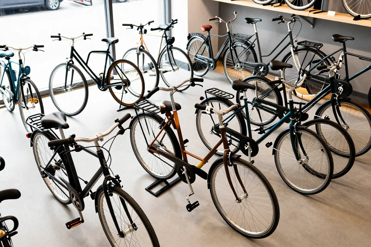 Różnorodne rowery miejskie w sklepie rowerowym w Warszawie