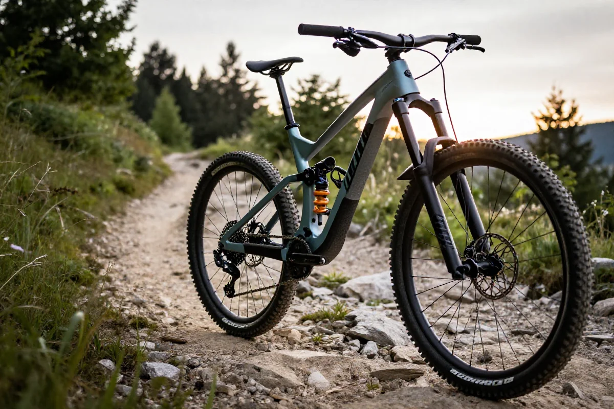 Nowoczesny rower górski na trasie enduro w Polsce, ukazujący szczegóły i otoczenie.