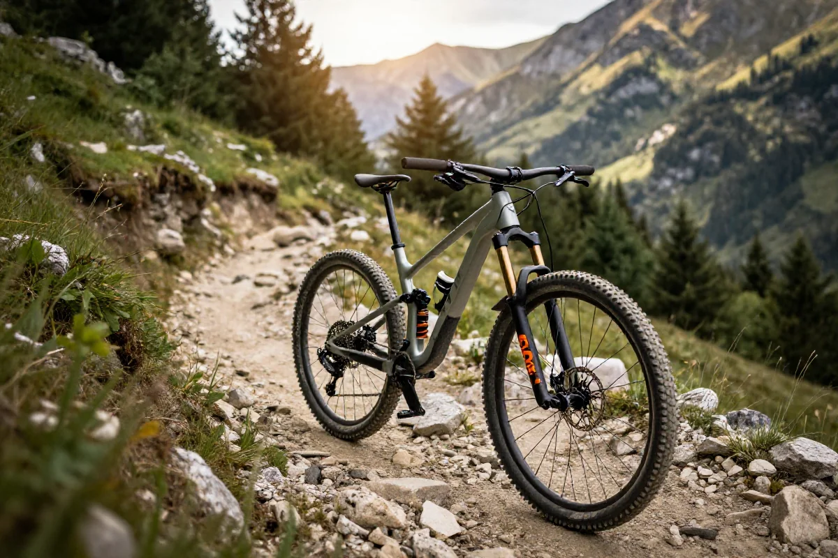 Rower górski na szlaku maratońskim w malowniczym krajobrazie górskim.