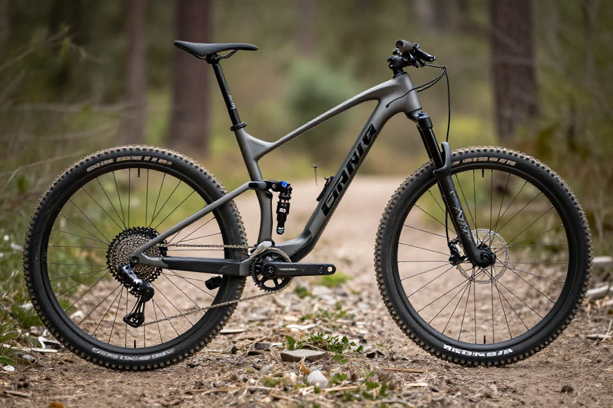 Wysokiej klasy rower górski w naturalnym otoczeniu, idealny dla MTB.