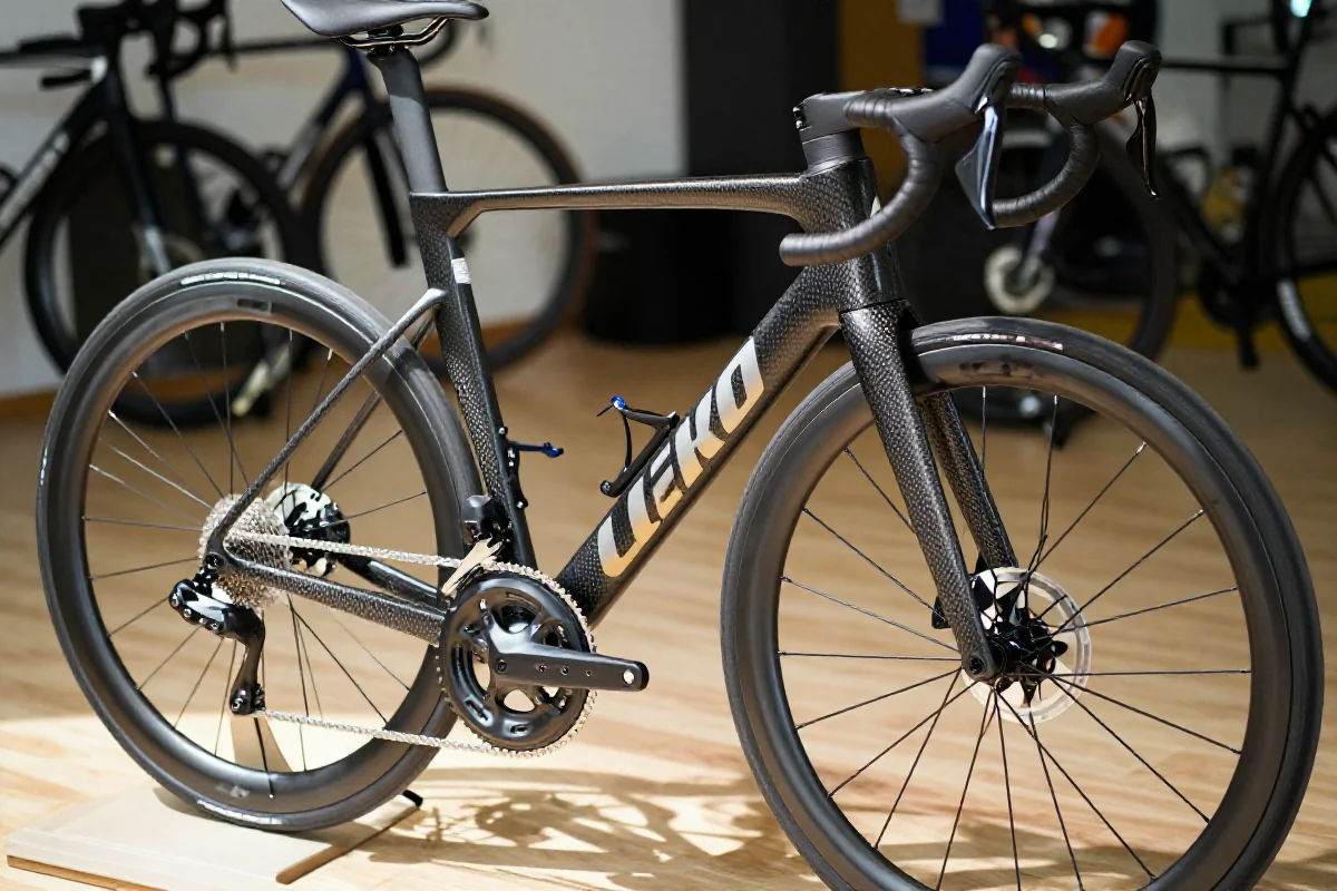 Szczegółowy widok na ramę roweru szosowego, podkreślający nowoczesny design.