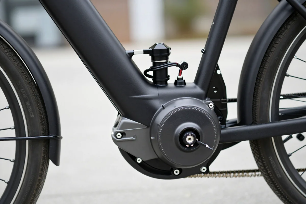 Silnik elektryczny roweru z detalami technicznymi i okablowaniem