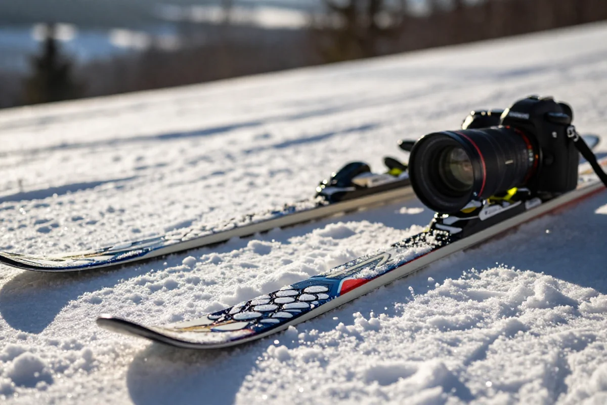 Para nart biegowych klasycznych na śniegu, idealnych dla kolarzy.