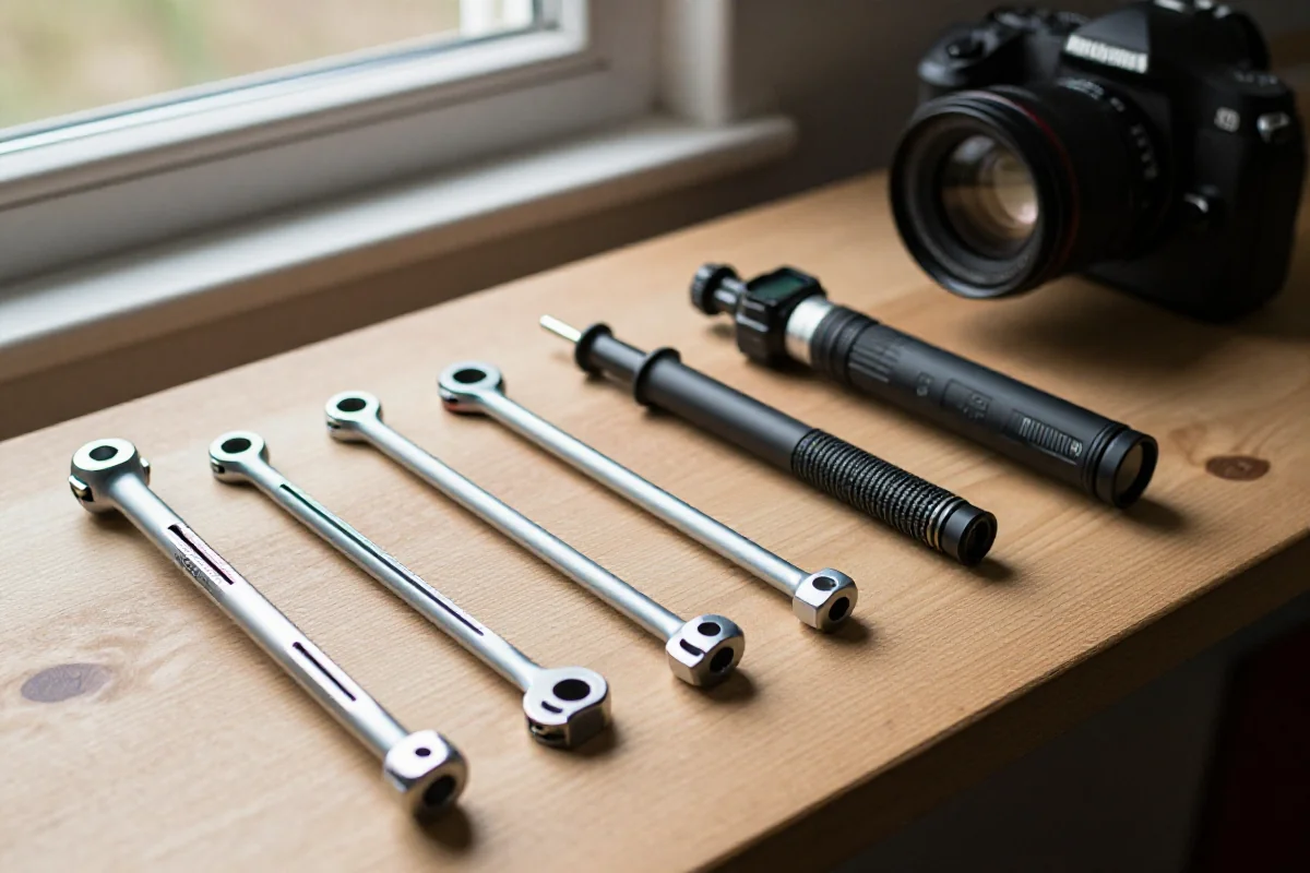 Narzędzia specjalistyczne do serwisu MTB na stole warsztatowym.