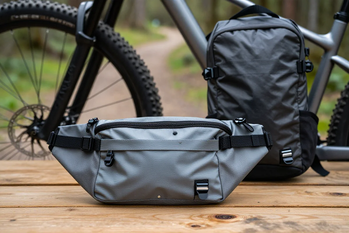 Minimalist nerki i małe plecaki do jazdy na rowerze górskim.